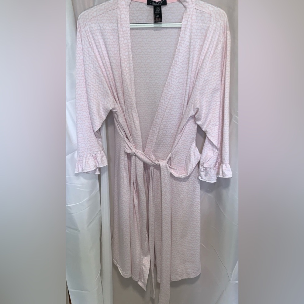 Rene Rofe Robe Valentine’s Romance Short Cozy Light Pink White Hearts Large